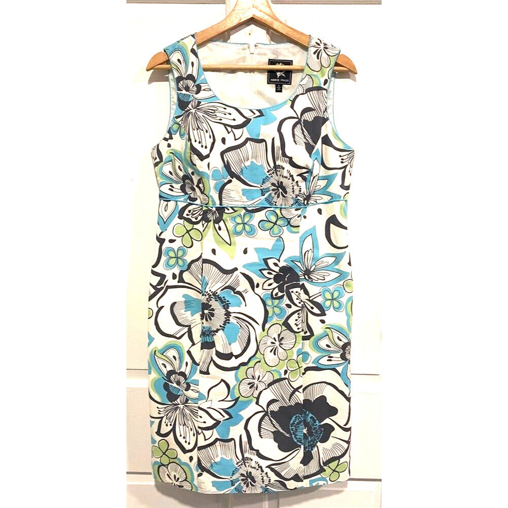 Abbie Mags -short sleeve zip lined tropical floral cotton dress women's size 8